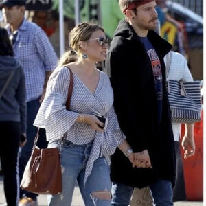 NEW WAYF Beckett Gingham Tiered Bell Sleeve Wrap Tops Size M